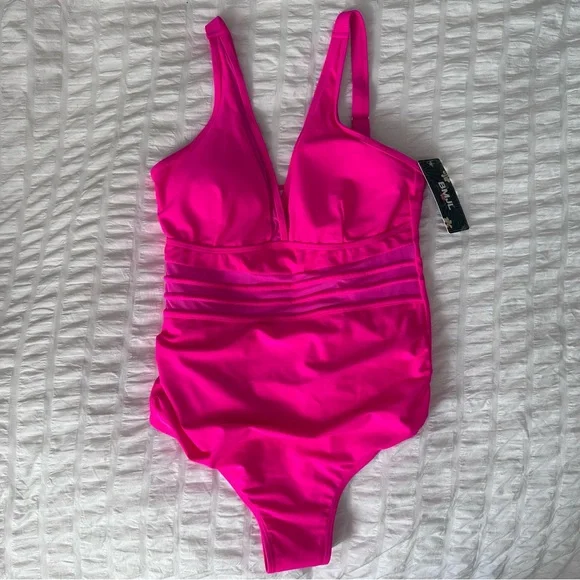 NWT BMJL Hot Pink Swimsuit Womens Medium Mesh Cutout - Picture 1 of 5
